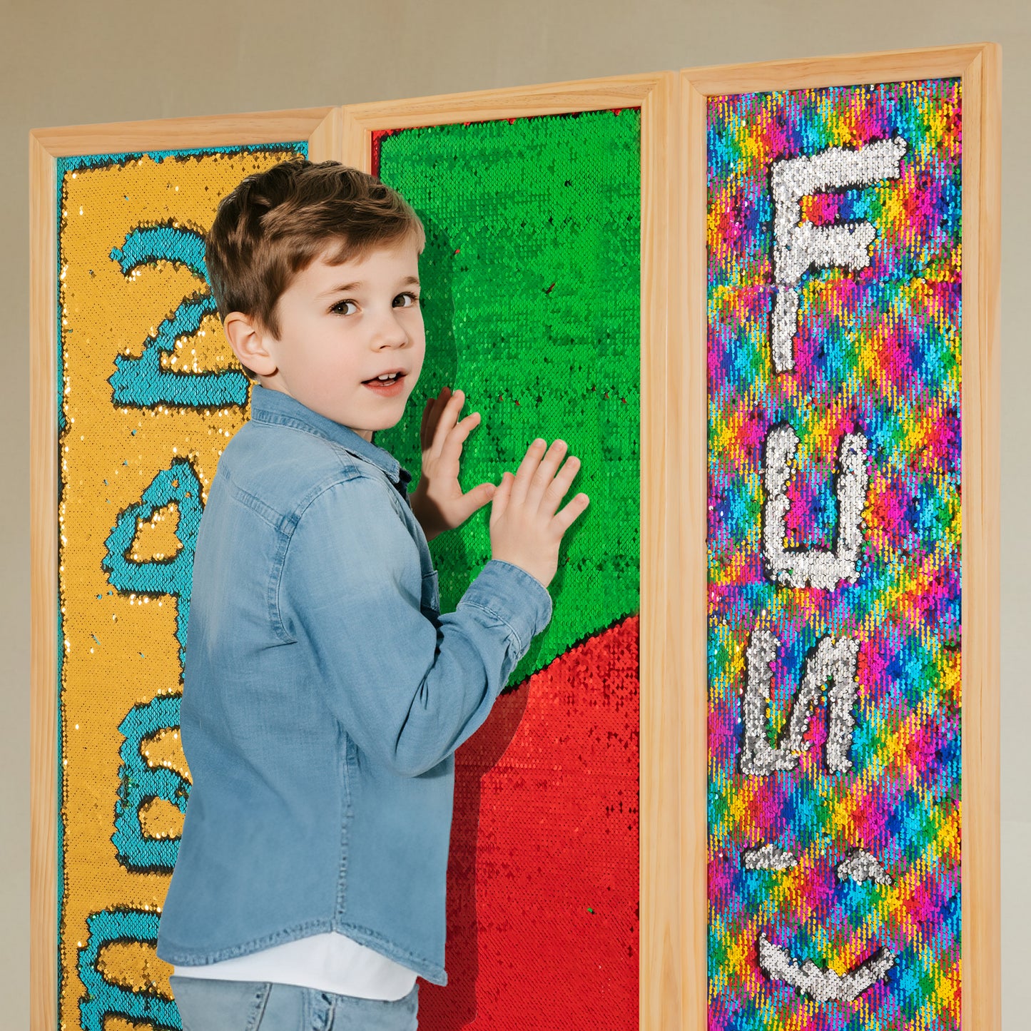Color Flip Sequin Wall Panels – 3-Piece DuoColor Sensory Boards with Wooden Frames for Home, Classrooms & Therapy Rooms