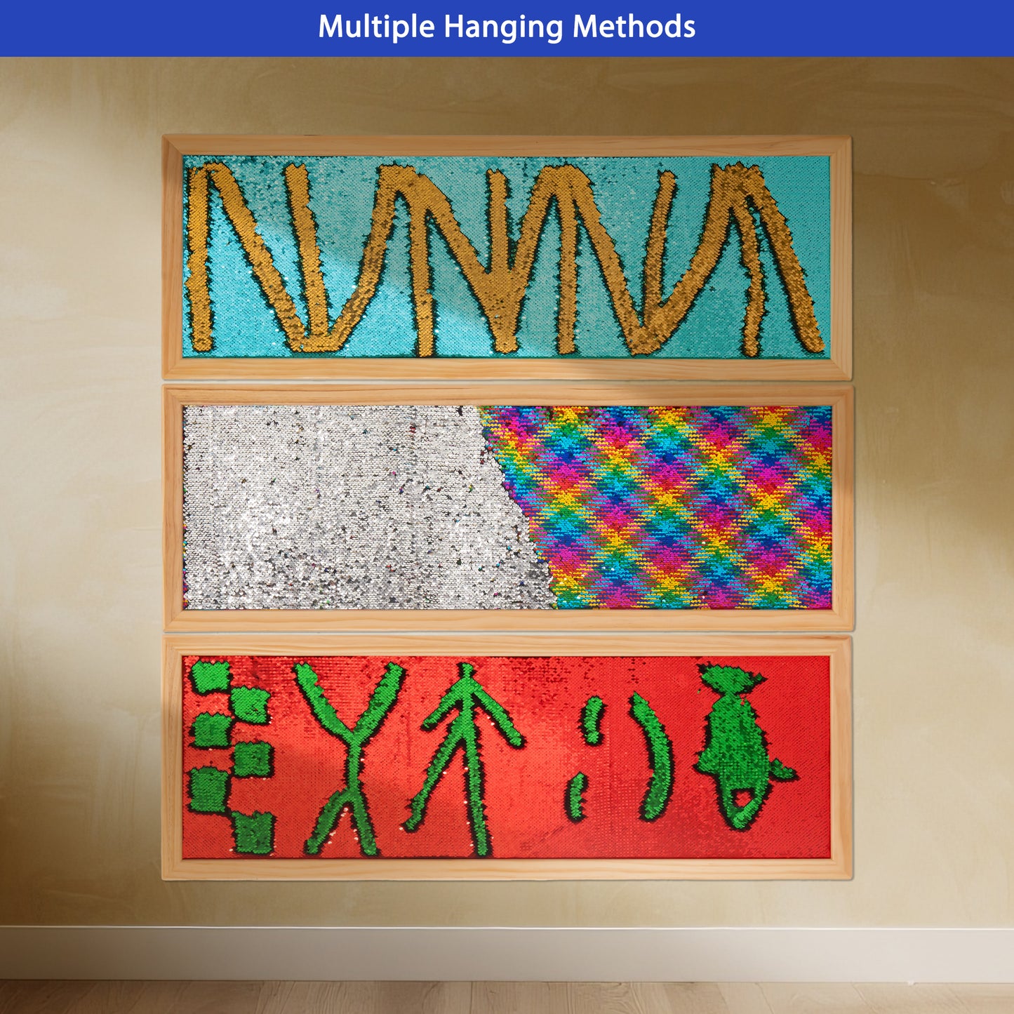 Color Flip Sequin Wall Panels – 3-Piece DuoColor Sensory Boards with Wooden Frames for Home, Classrooms & Therapy Rooms