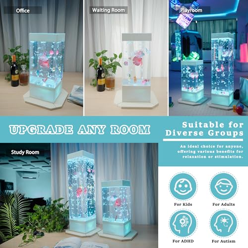 32 Inch 8-Color Changing Sensory Bubble Fish Lamp. Aquarium with 12 Artificial Fish for Home Decor. Mood Lighting - Ideal for Kids. Adults. ADHD & Autism