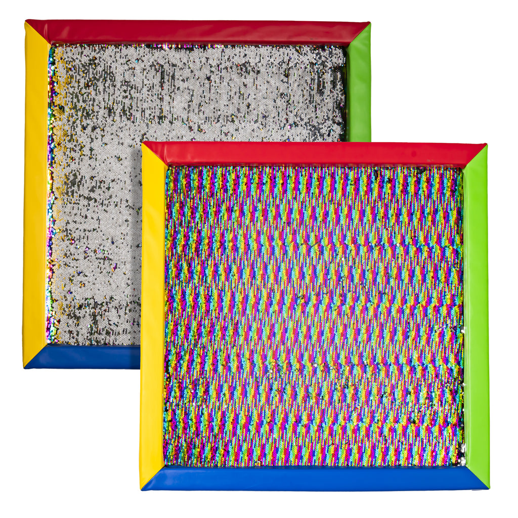 Rainbow Glow Sensory Sequin Board – 33"x33" Interactive Touch Panel with Padded Rainbow Frame