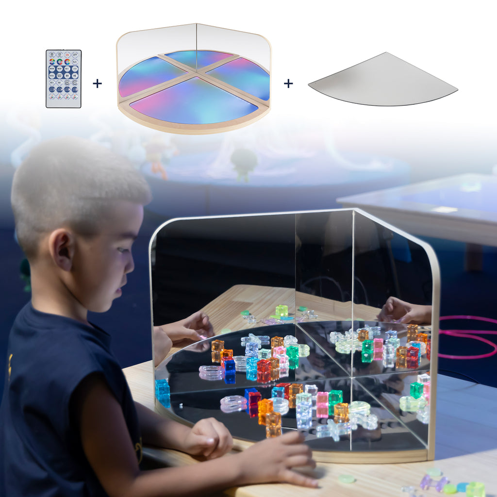 LED Sensory Corner Table – Color-Changing Kids Play Surface with Mirrors for Therapy & Learning