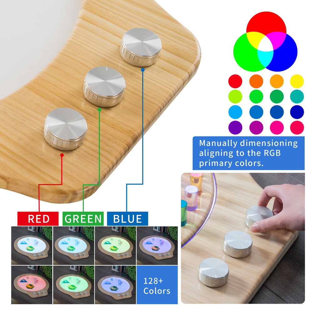 Rainbow Glow Sensory Light Pad – 26" Round RGB Spin Board for Kids’ Color & Visual Play