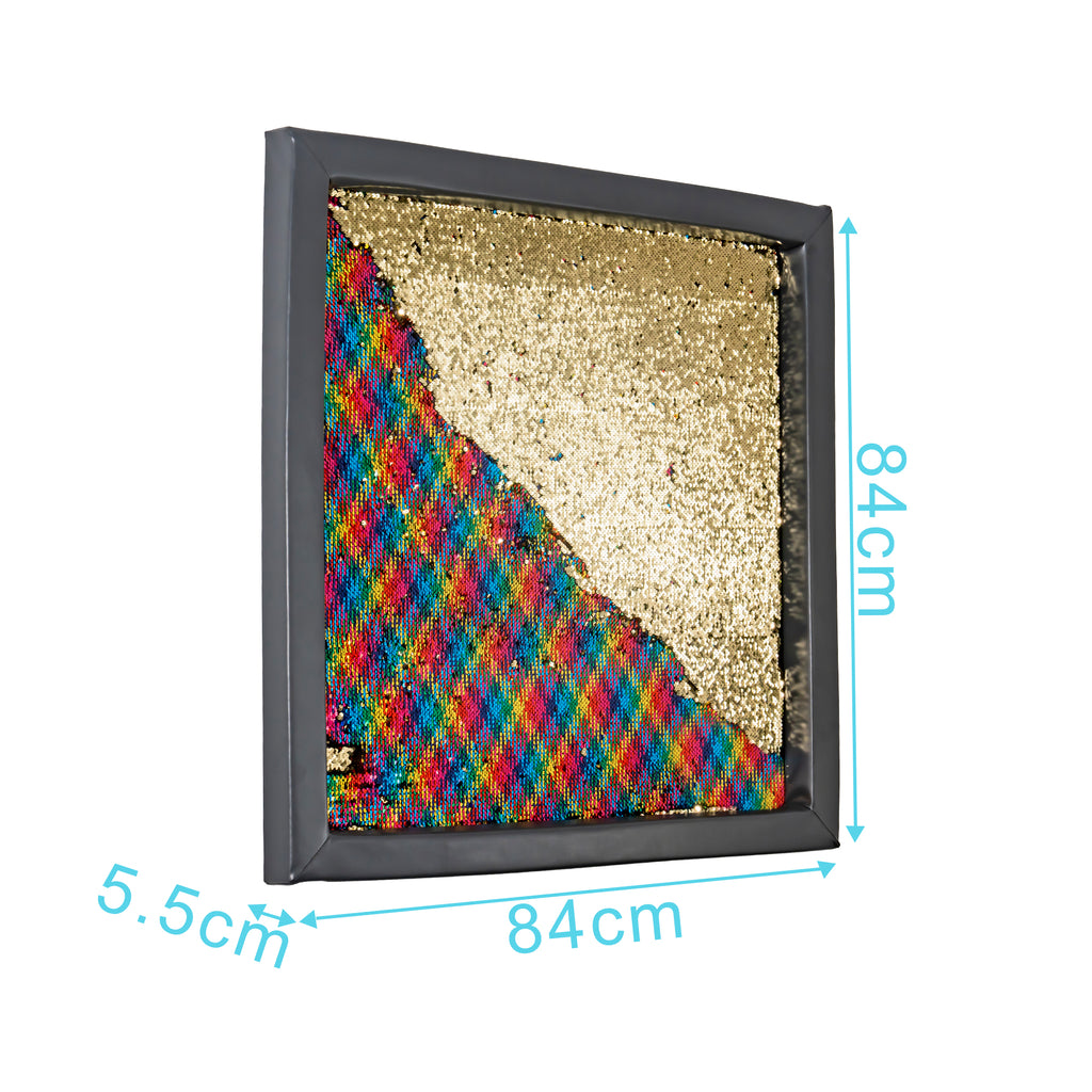 Rainbow Glow Sensory Sequin Board – 33"x33" Interactive Touch Panel with Padded Grey Frame