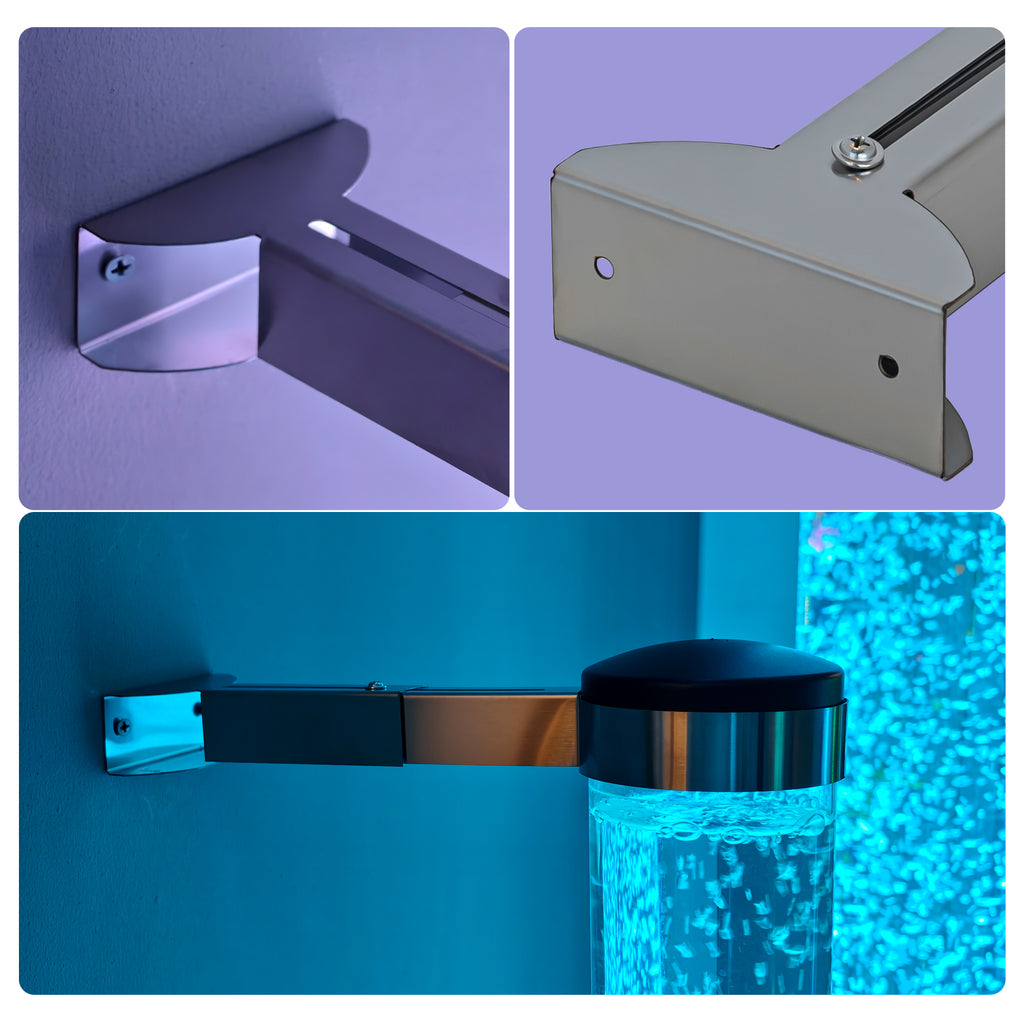 Adjustable Wall Mount for Sensory Bubble Tube | Dual-Ring 10–19cm Holder | Secure Anti-Spill Bracket with Non-Slip Padding & Wide Base