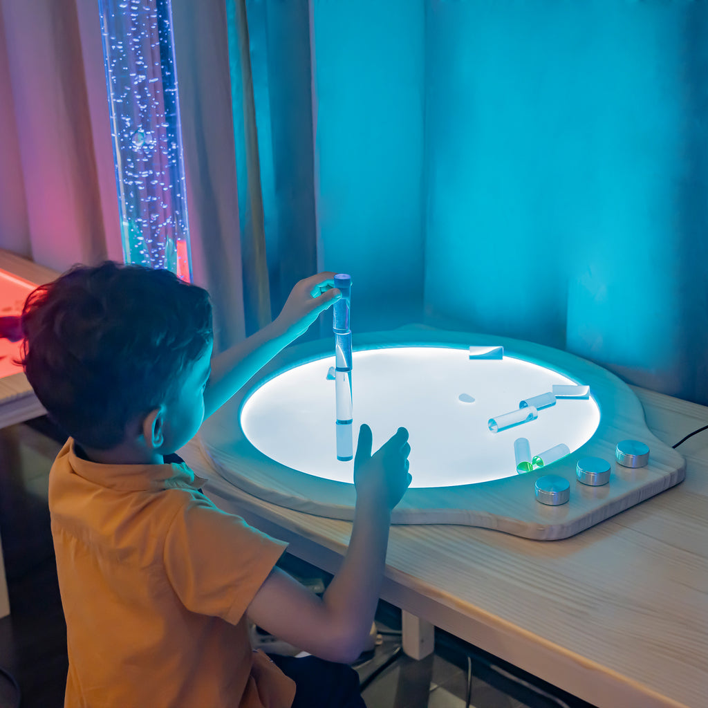 Rainbow Glow Sensory Light Pad – 26" Round RGB Spin Board for Kids’ Color & Visual Play