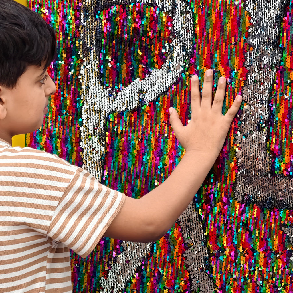 Rainbow Glow Sensory Sequin Board – 33"x33" Interactive Touch Panel with Padded Rainbow Frame