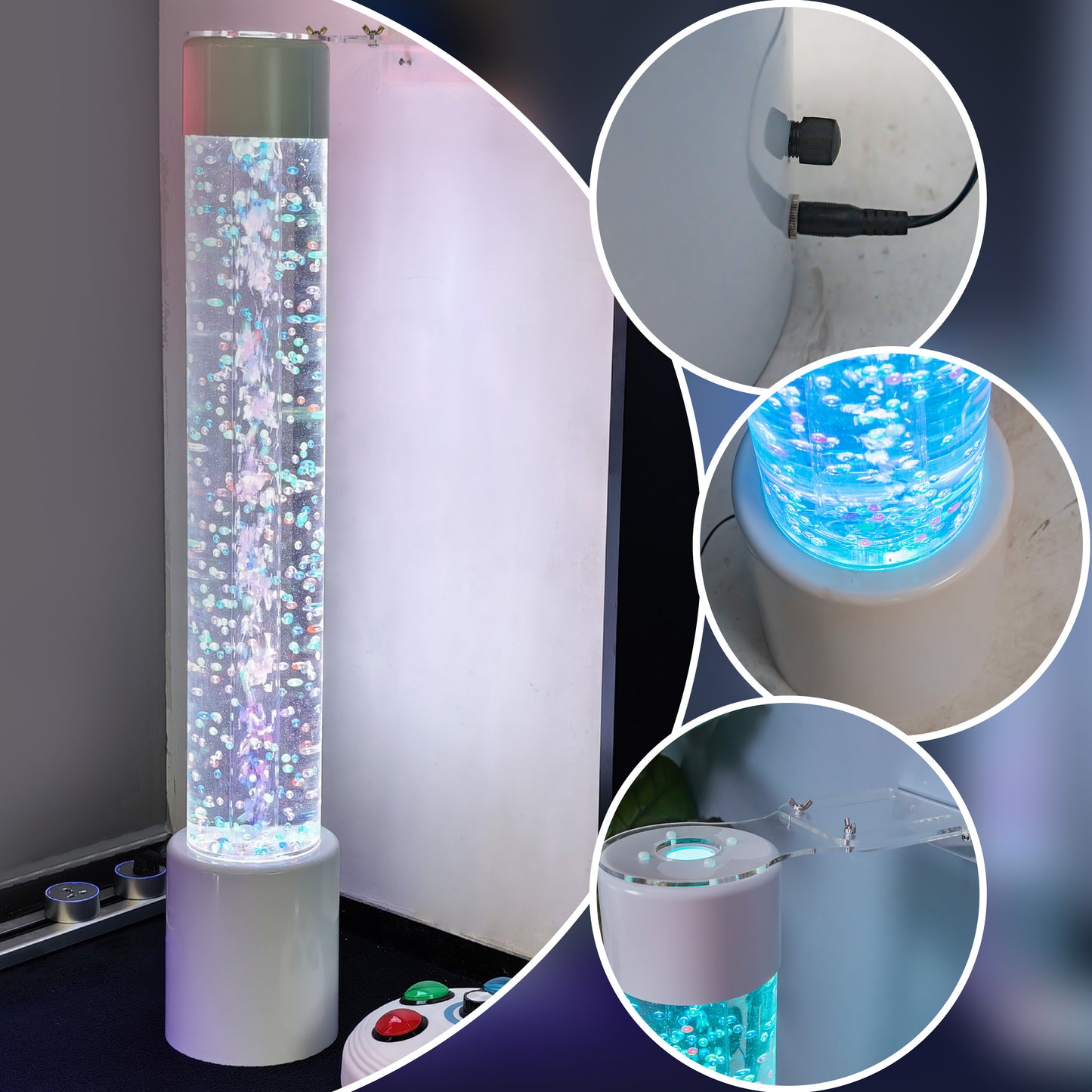 8-Color LED Sensory Bubble Tube Lamp – 110 cm Acrylic Water Column with Floating Fish & Remote Control-Therapy Light fo rSensory & Relaxation Décor