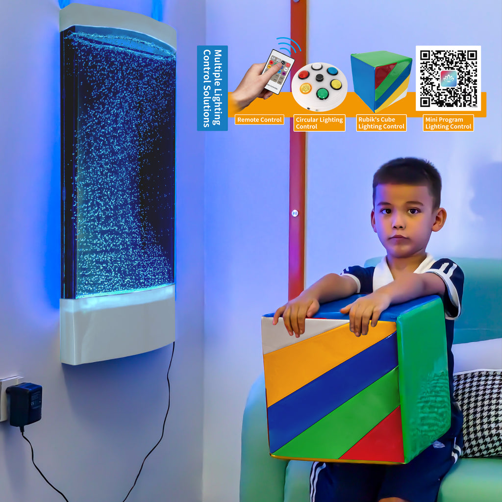 Sensory LED Bubble Wall Panel – Color-Changing Curved Water Feature with Remote | 8-Color Dancing Bubbles for Sensory Room, Home & Classroom