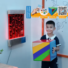 Wall-Mounted LED Bubble Wall Panel (24”×16”) – Stainless Steel Sensory Water Feature with Floating Fish, Vertical Bubble Stripes & Smart App Control