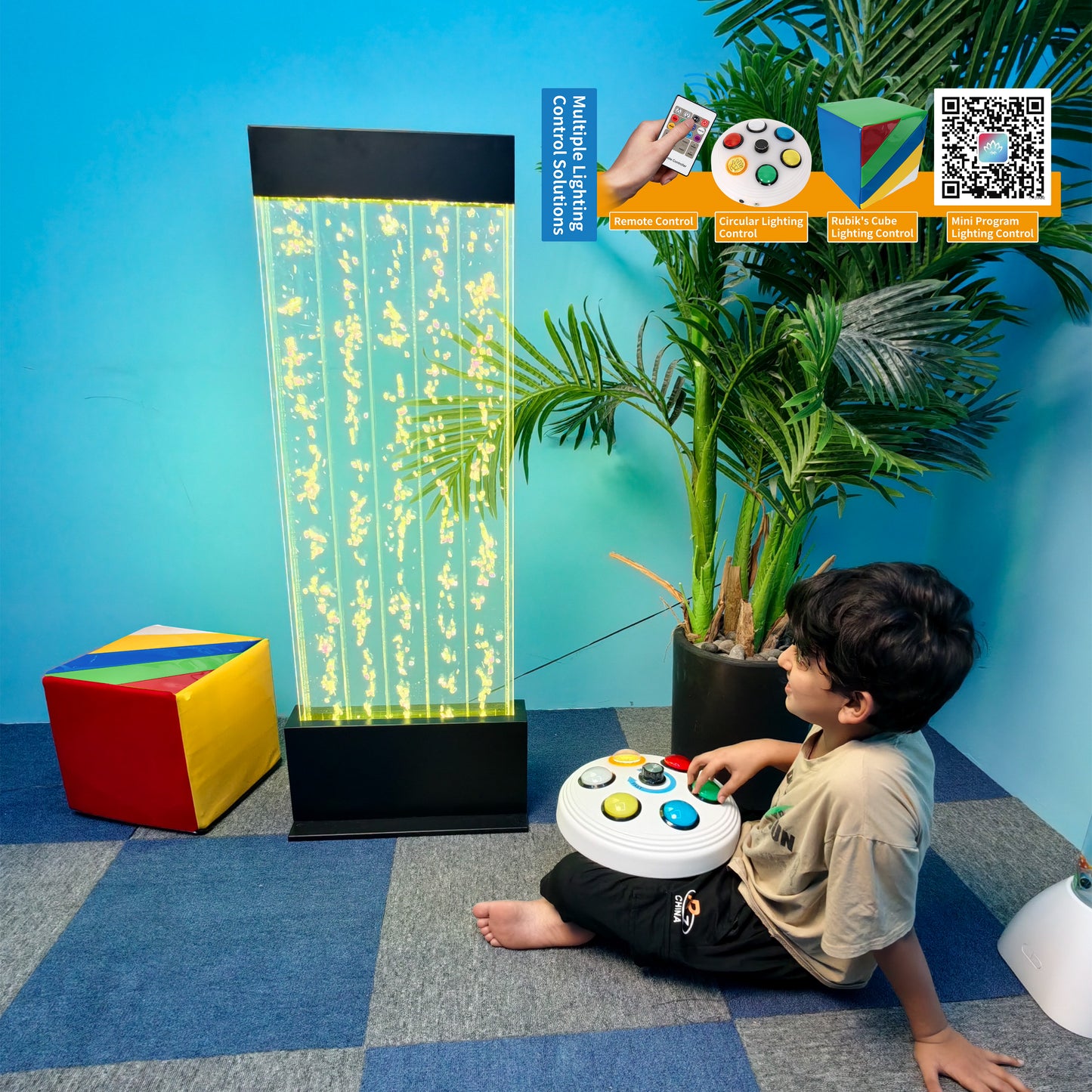 47” LED Sensory Bubble Wall Fountain – Color-Changing Water Panel with Remote & App Control for Sensory Rooms, Schools & Home