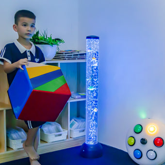 3.3ft Sensory Bubble Fish Aquarium Lamp with Remote – 7-Color LED Night Light, Moving Fish & Adjustable Bubble Stream, Calming Sensory Toy for Kids & Relaxation Rooms