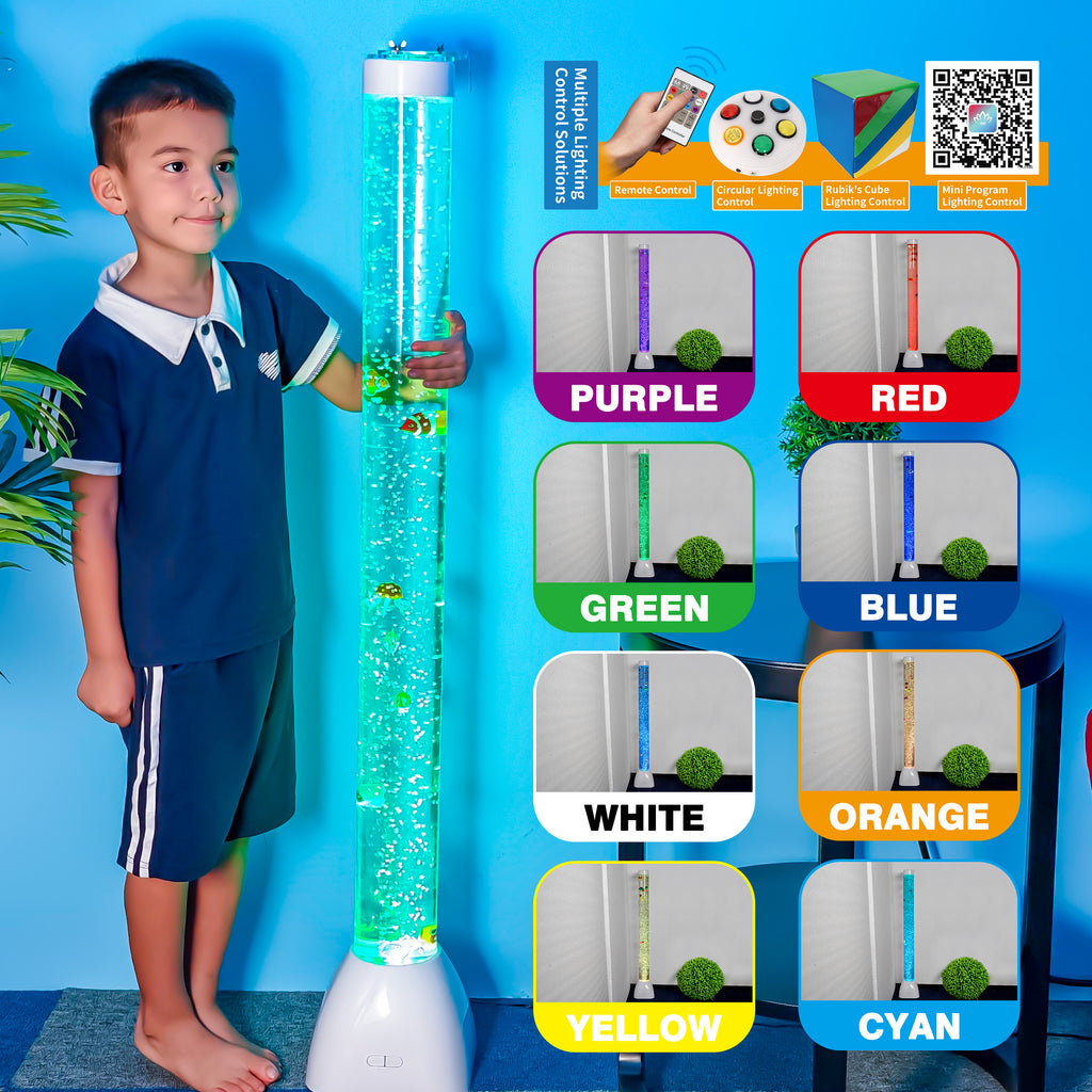 41.3" Sensory Bubble Tube Lamp with Floating Fish – LED Color-Changing Acrylic Column with Remote & App Control for Kids & Sensory Rooms