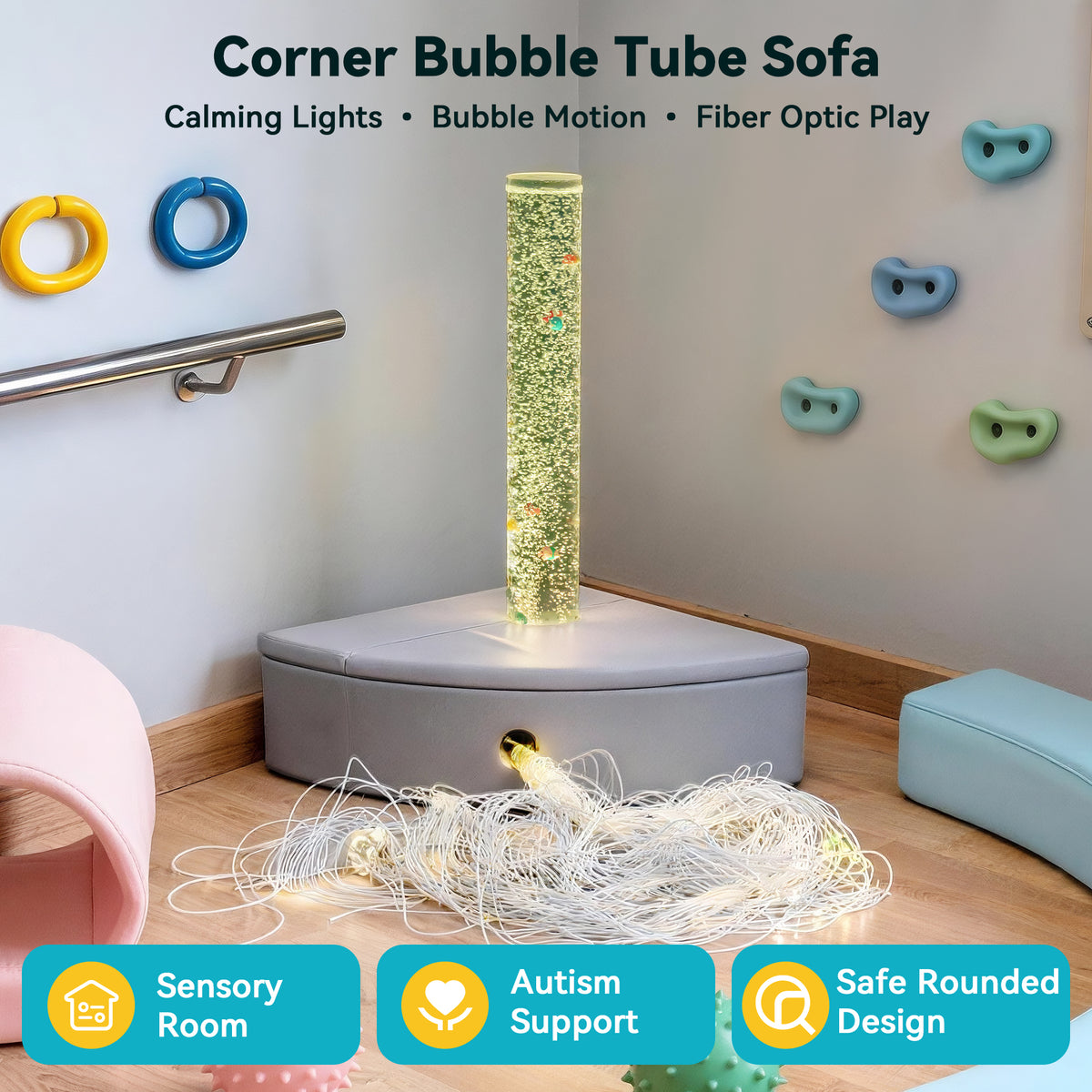 Fiber Optic Bubble Column Sofa – Calming Sensory Training Tool for Kids | Color-Changing LED