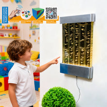 Wall-Mounted LED Bubble Wall Panel (24”×16”) – Stainless Steel Sensory Water Feature with Floating Fish, Vertical Bubble Stripes & Smart App Control