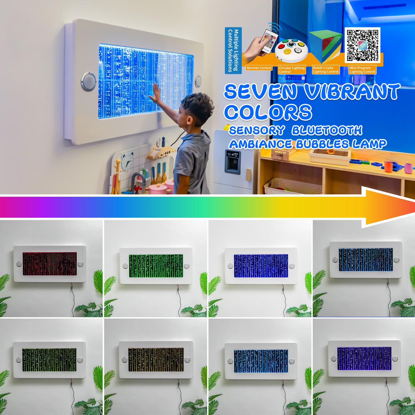 4ft LED Sensory Bubble Wall with Bluetooth Speaker – Wall-Mounted
