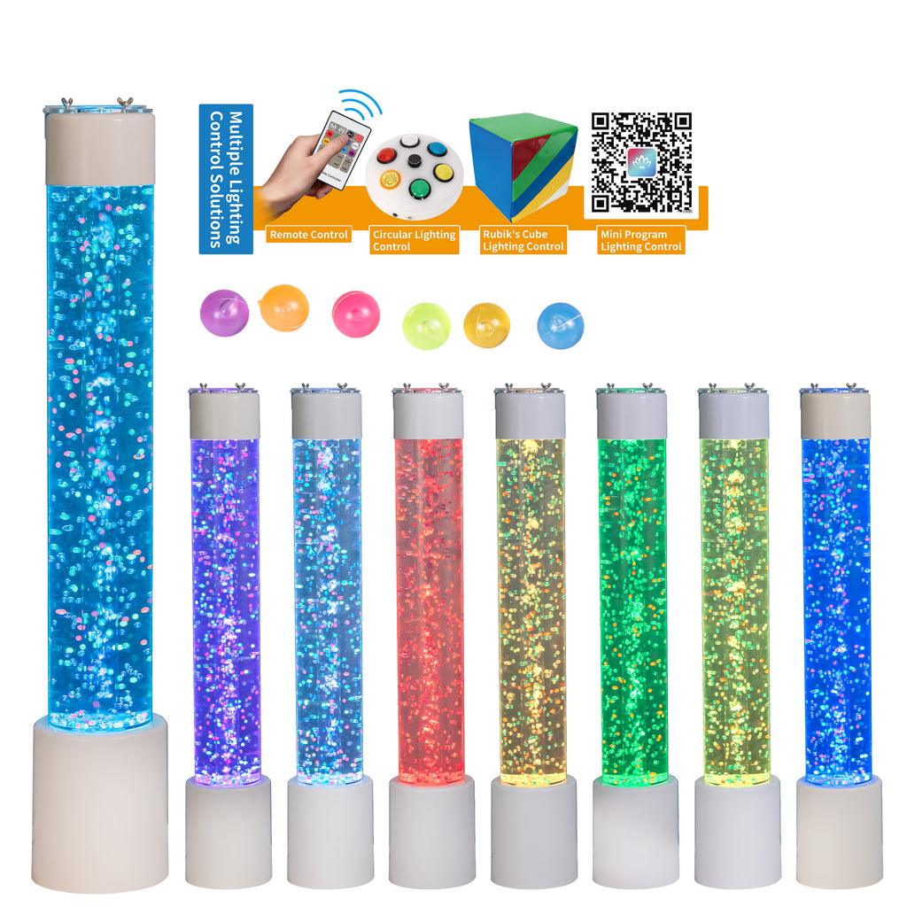 8-Color LED Sensory Bubble Tube Lamp – 110 cm Acrylic Water Column with Floating Fish & Remote Control-Therapy Light fo rSensory & Relaxation Décor