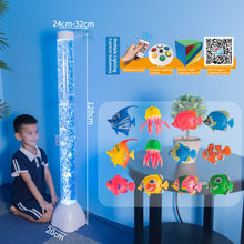 41.3" Sensory Bubble Tube Lamp with Floating Fish – LED Color-Changing Acrylic Column with Remote & App Control for Kids & Sensory Rooms
