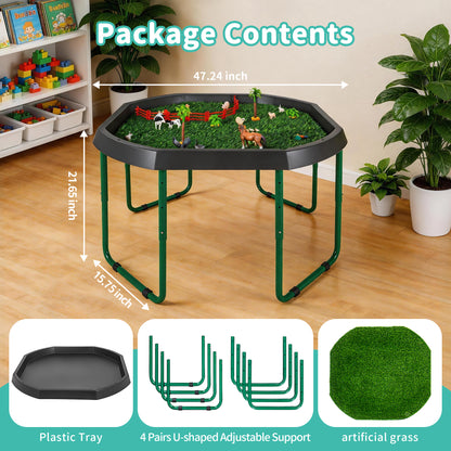 Adjustable Tuff Tray Sensory Activity Table with Stand & Artificial Turf Mat – 120cm Kids' Play & Learning Tray