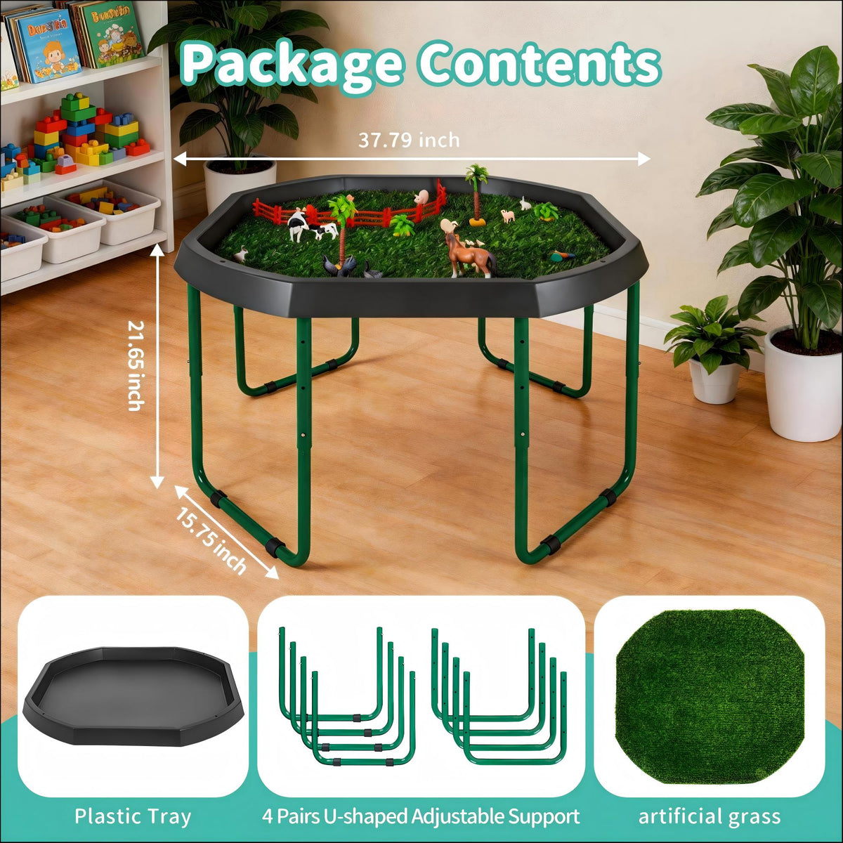 Adjustable Tuff Tray Sensory Activity Table with Stand & Artificial Turf Mat – 120cm Kids' Play & Learning Tray
