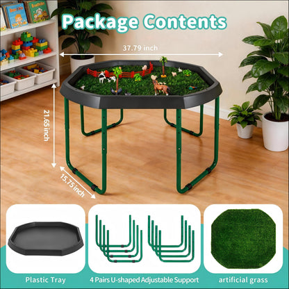 Adjustable Tuff Tray Sensory Activity Table with Stand & Artificial Turf Mat – 120cm Kids' Play & Learning Tray