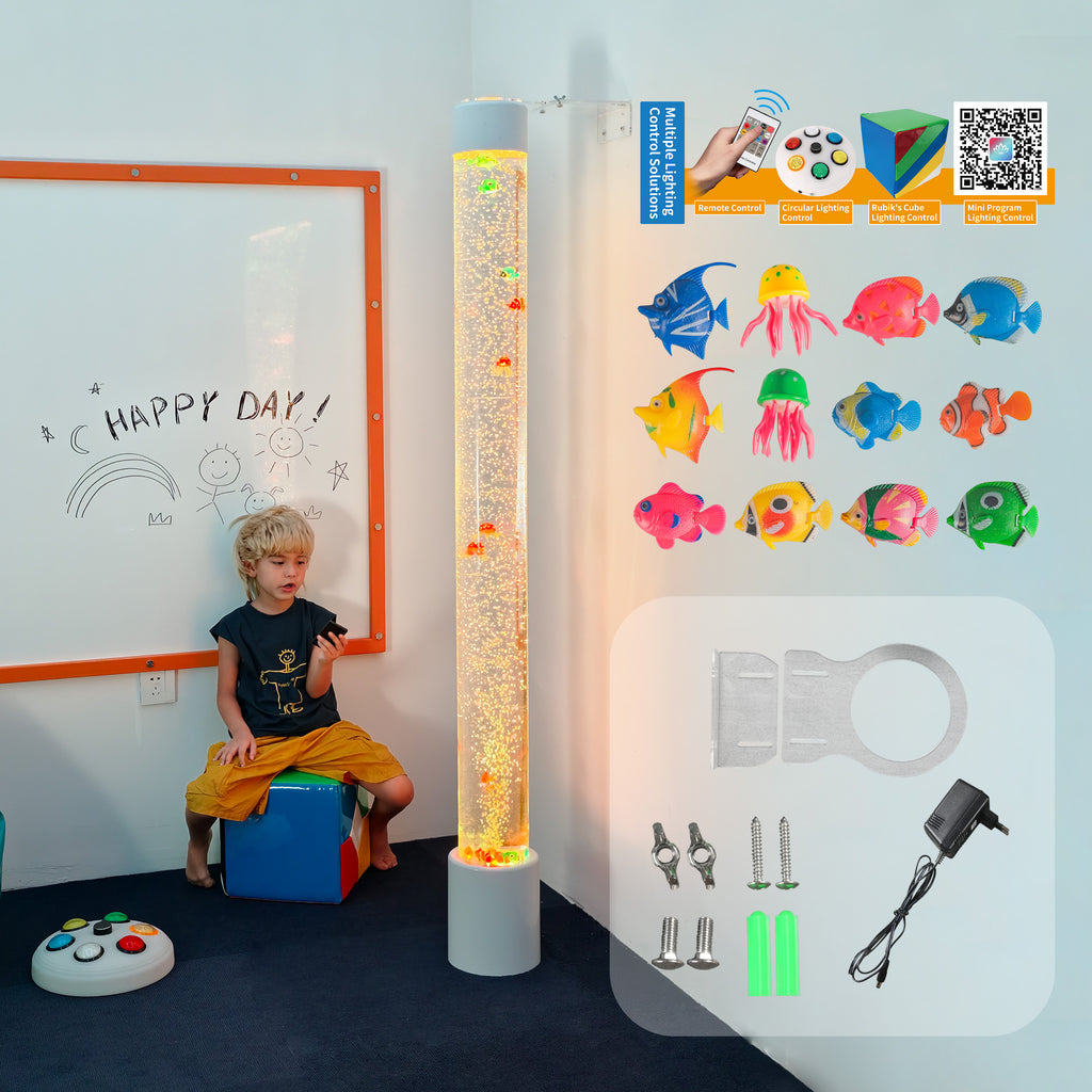Extra-Large 6FT Sensory Bubble Fish Tube with Remote Control – 8-Color Changing LED Mood Light & Adjustable Wall Mount for Kids & Adults