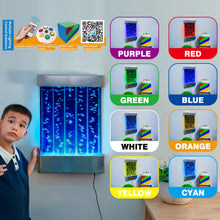 Wall-Mounted LED Bubble Wall Panel (24”×16”) – Stainless Steel Sensory Water Feature with Floating Fish, Vertical Bubble Stripes & Smart App Control