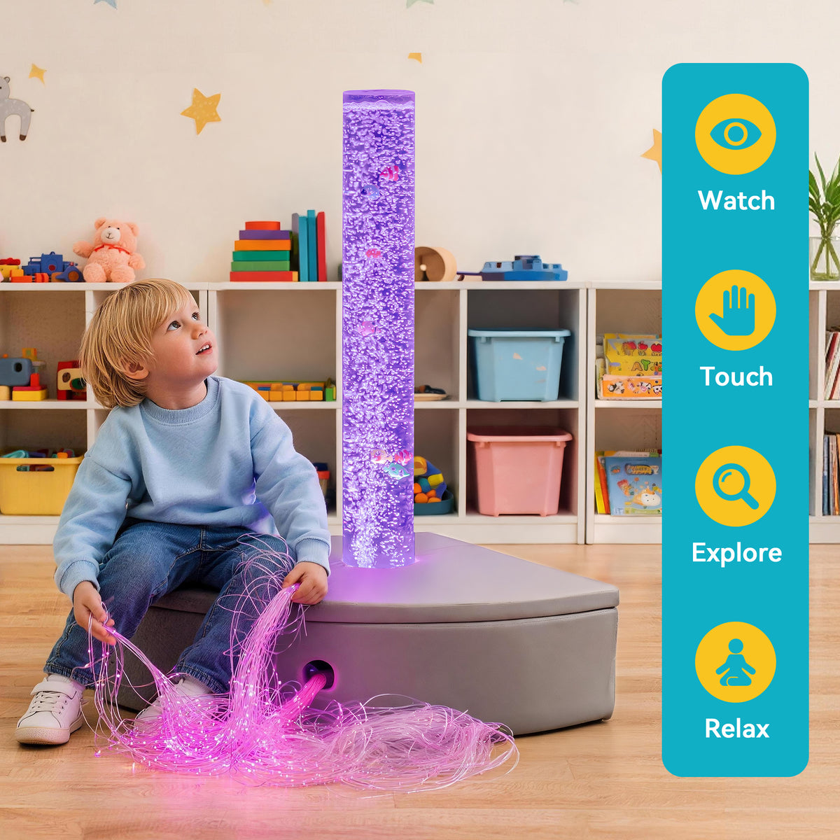 Fiber Optic Bubble Column Sofa – Calming Sensory Training Tool for Kids | Color-Changing LED
