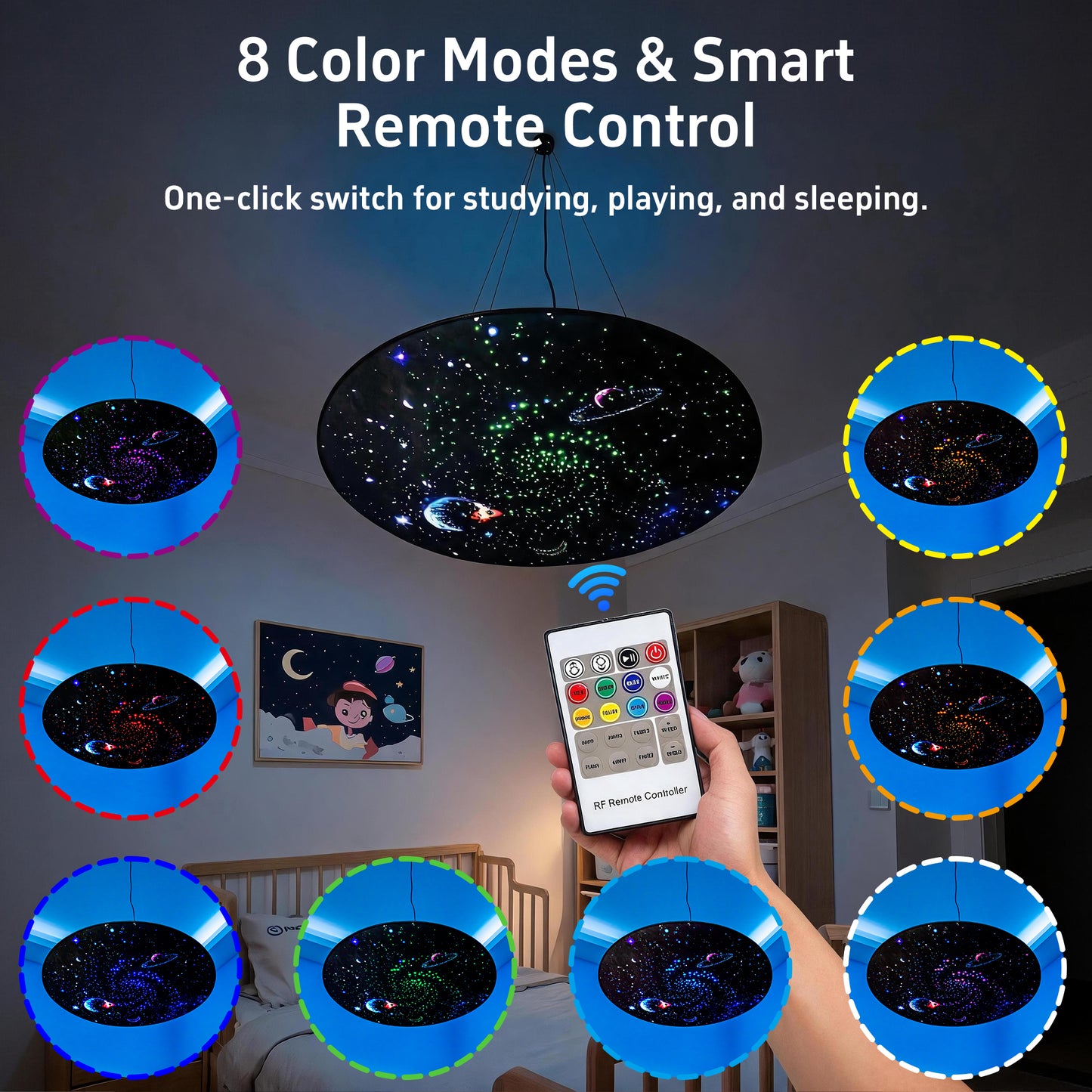 Galaxy Fiber Optic Ceiling Light for Sensory Rooms – Starry Sky LED Ceiling Lamp with 7-Color Lighting Modes