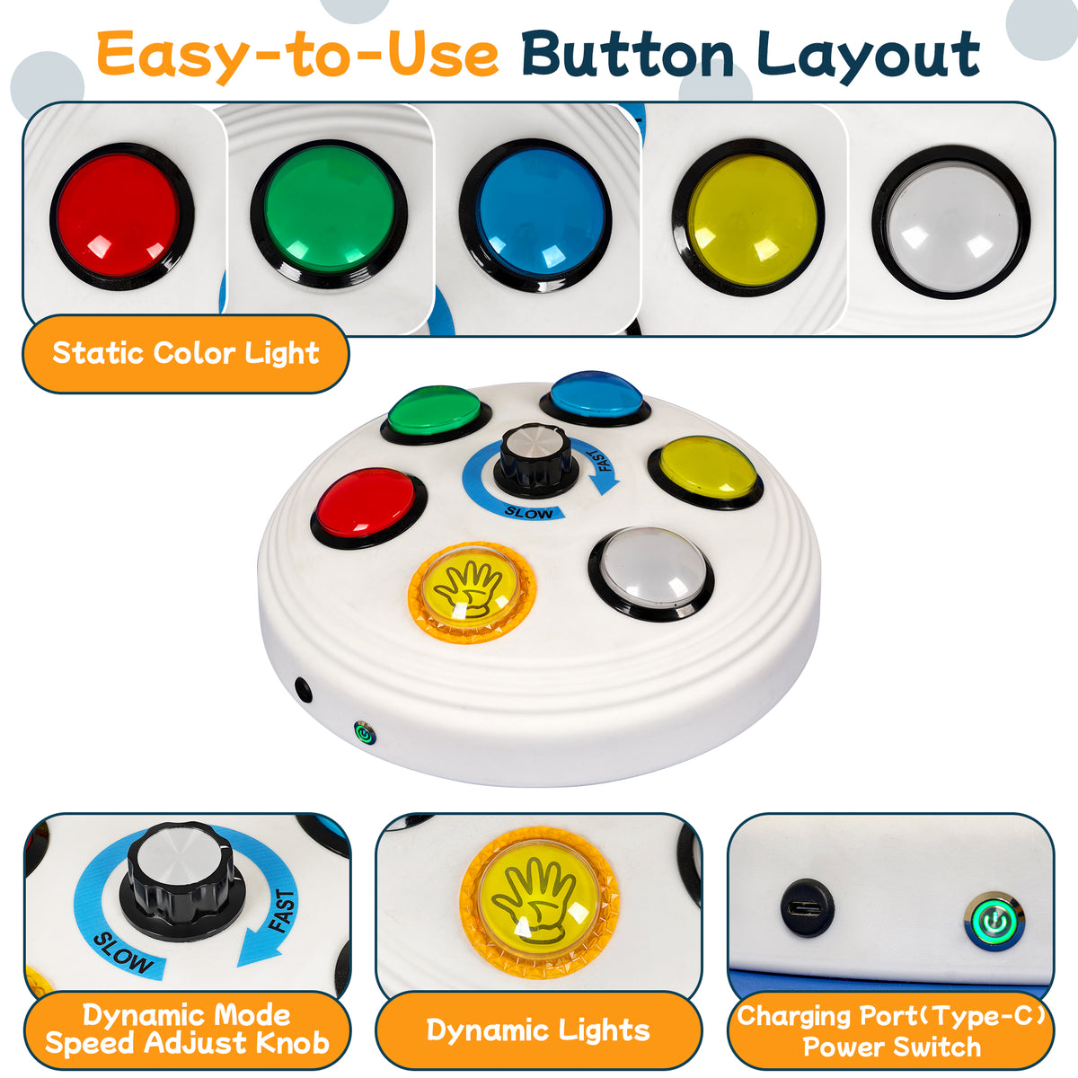 Rechargeable Button Controller 2.0 – Universal Remote for Bubble Tube, Bubble Wall Lights & Galaxy Fiber Optic Lamp