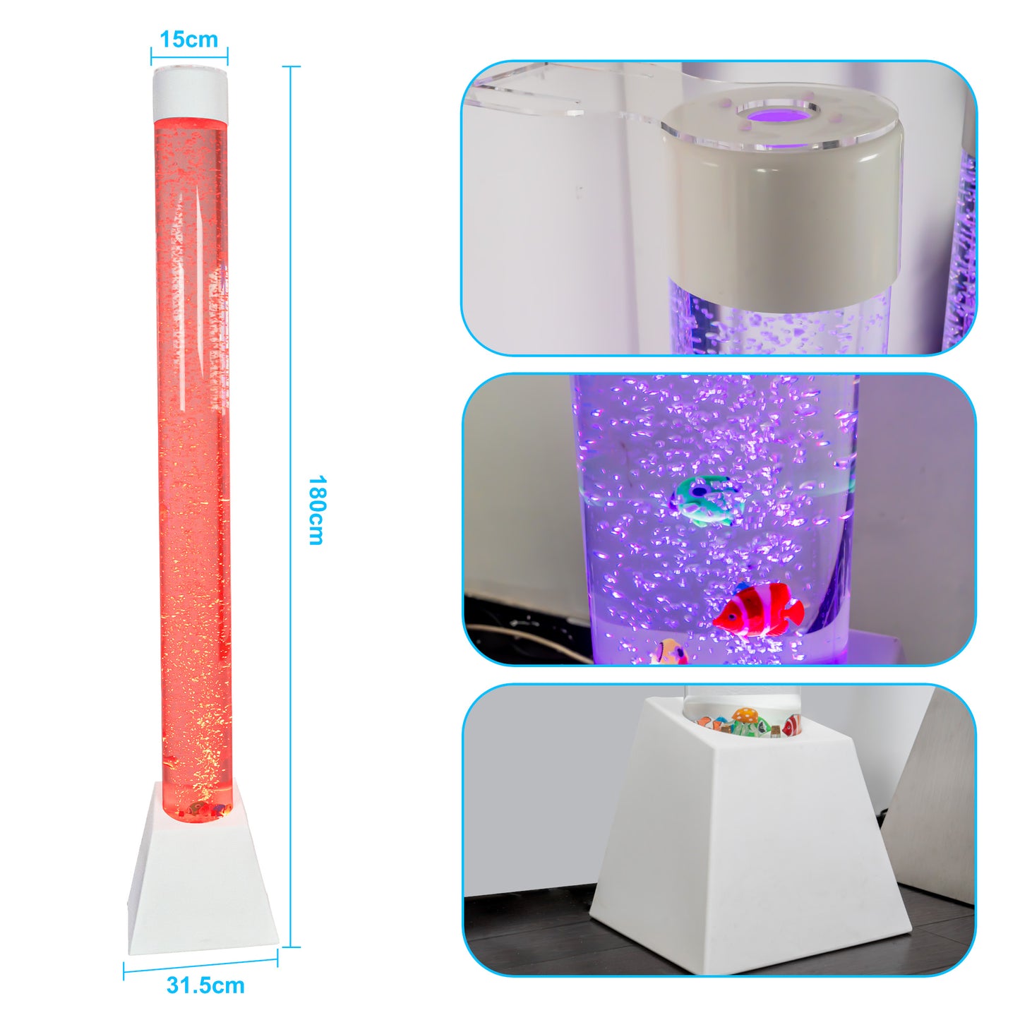 70.9" Acrylic Sensory Bubble Tube Lamp with Trapezoid Base, Remote Control & Color-Changing LED Lights – Calming Water Bubble Light for Therapy & Home Décor