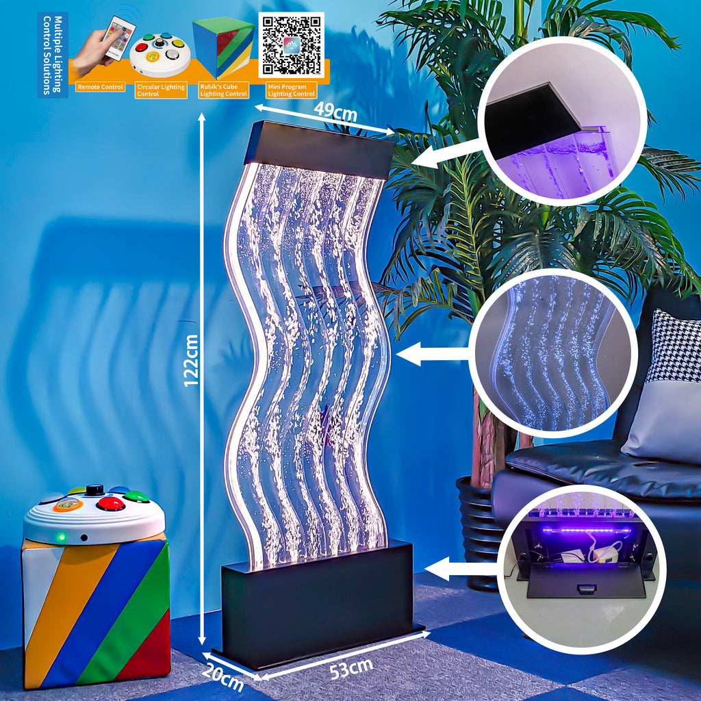 S-Curved LED Wave Bubble Wall – Sensory Water Panel for Sensory Rooms, Schools & Public Spaces