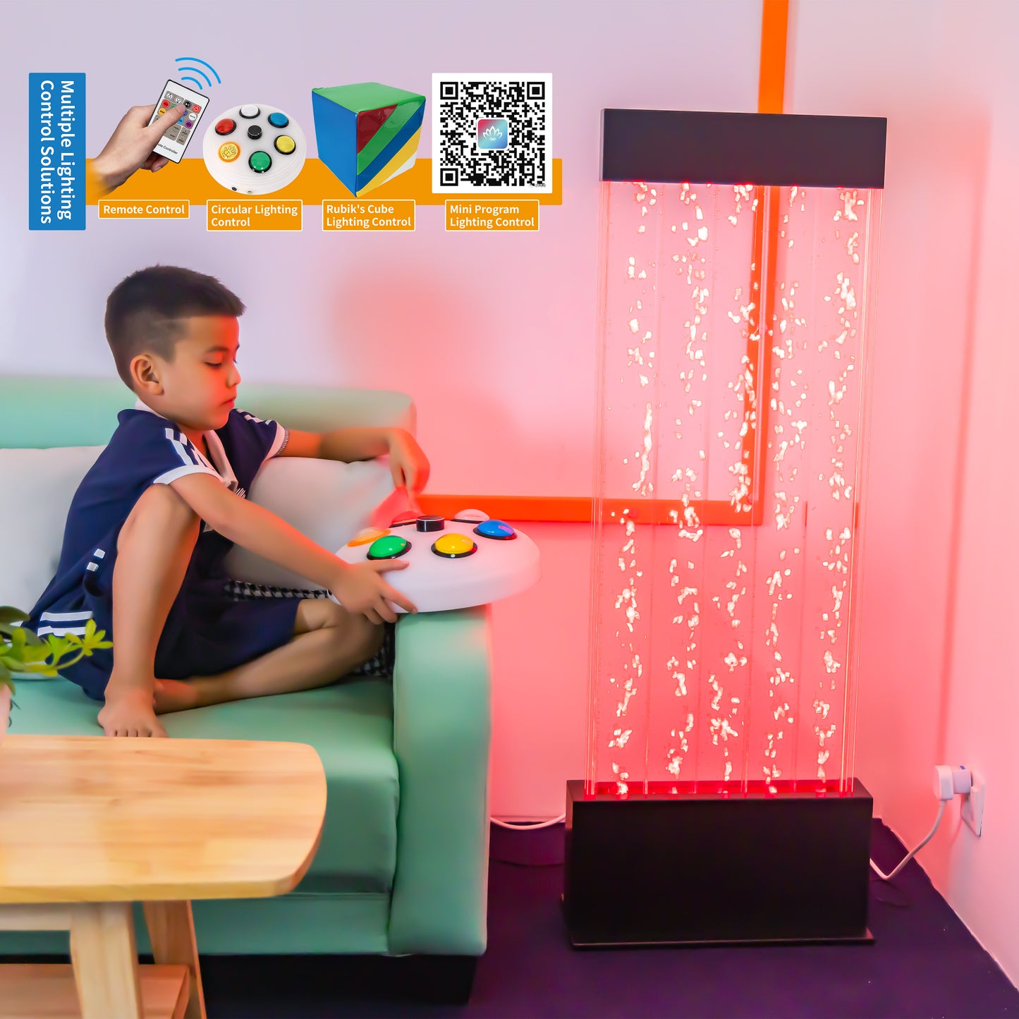47” LED Sensory Bubble Wall Fountain – Color-Changing Water Panel with Remote & App Control for Sensory Rooms, Schools & Home