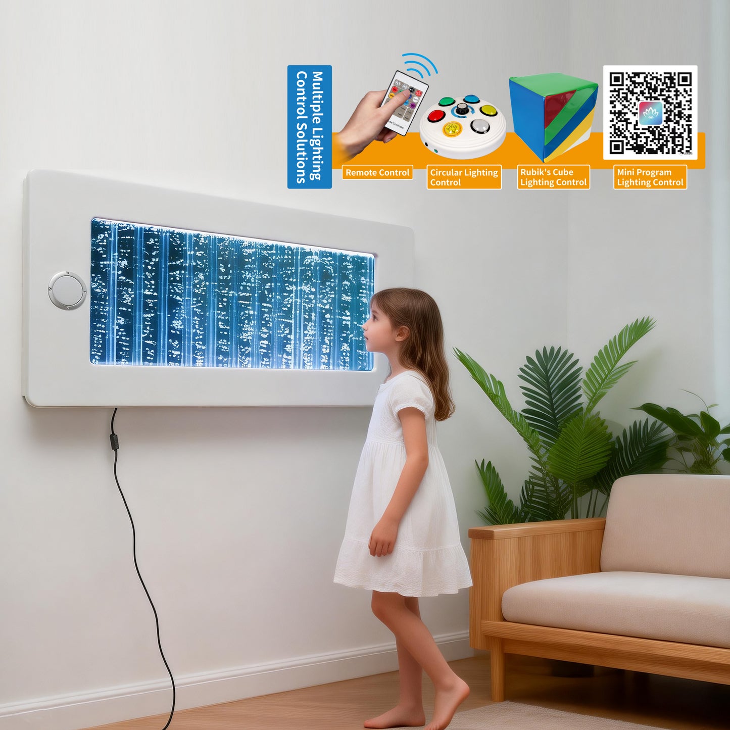 4ft LED Sensory Bubble Wall with Bluetooth Speaker – Wall-Mounted