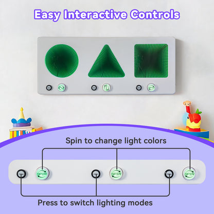 3-in-1 Interactive LED Infinite Sensory Wall Panel with Press & Spin Controls – Visual-Tactile Learning Tool for Kids, Sensory Rooms, Schools, Playgrounds, and Home Use