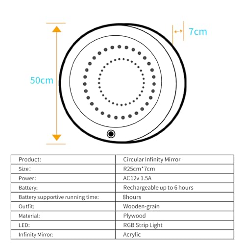 Circle Infinity Mirror Sensory - Wall-Mountable & Floor-Standing - Ideal for Sensory Rooms & Autism Support - Features Multiple Light Changes & Smooth Wood Grain Finish
