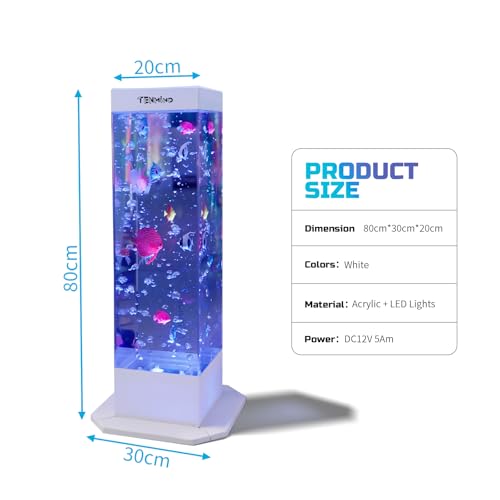 Customizable Soothing Bubble Fish Tank with Remote Control – Autism-Friendly Water Column Light on Stable White Wooden Base – Ideal for Sensory Rooms. Relaxation. and Stress Relief (32Inch)