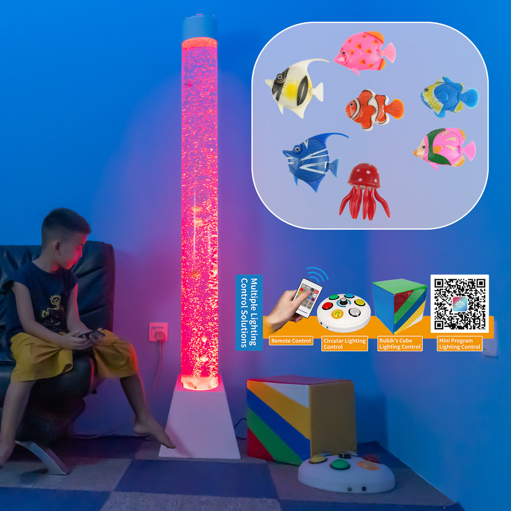 70.9" Acrylic Sensory Bubble Tube Lamp with Trapezoid Base, Remote Control & Color-Changing LED Lights – Calming Water Bubble Light for Therapy & Home Décor