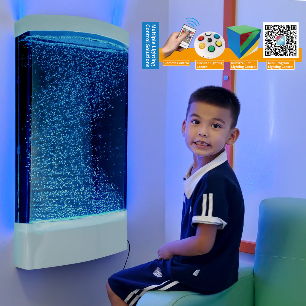Sensory LED Bubble Wall Panel – Color-Changing Curved Water Feature with Remote | 8-Color Dancing Bubbles for Sensory Room, Home & Classroom
