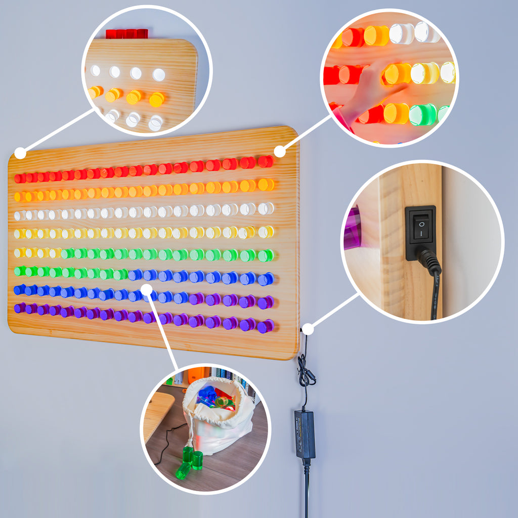 Wall-Mounted LED Sensory Peg Board – Interactive Light & Color Learning Panel
