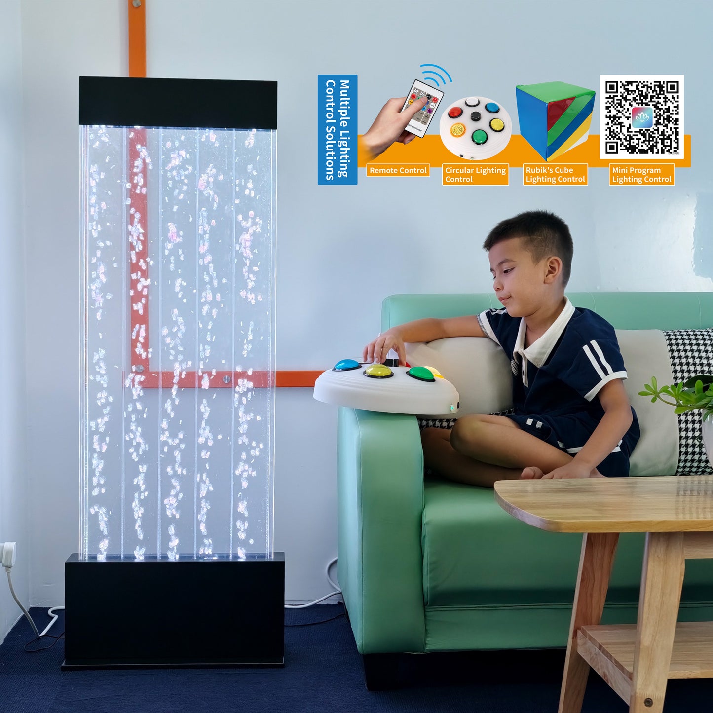 47” LED Sensory Bubble Wall Fountain – Color-Changing Water Panel with Remote & App Control for Sensory Rooms, Schools & Home