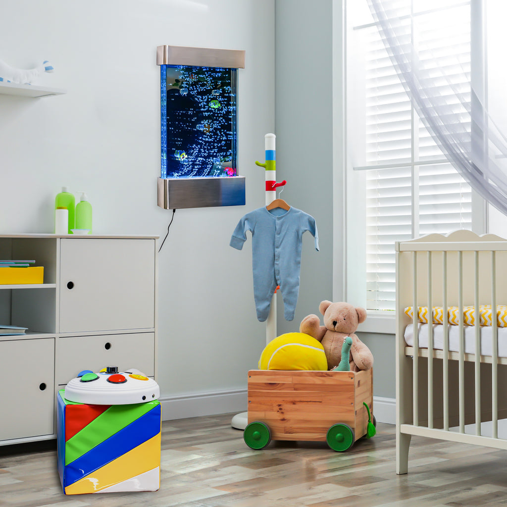 16″ × 24″ Stainless Steel LED Bubble Wall with Fish – Indoor Sensory Water Wall for Kids & Therapy Rooms (Round Display)