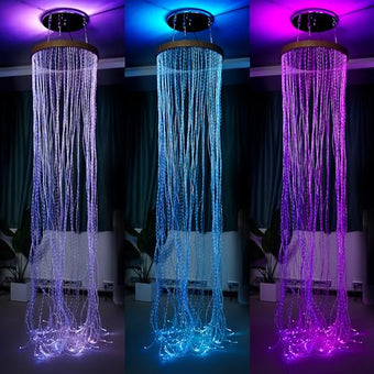 Round Fiber Optic Curtain Rings with Wooden Base. Multi-Color Changing Waterfall Lamp Perfect for Home Decor. School. Clinic and Dark Sensory Room - Ideal for Kids