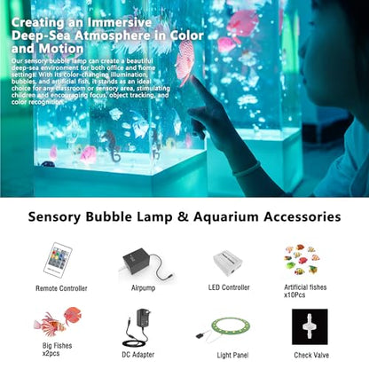 32 Inch 8-Color Changing Sensory Bubble Fish Lamp. Aquarium with 12 Artificial Fish for Home Decor. Mood Lighting - Ideal for Kids. Adults. ADHD & Autism