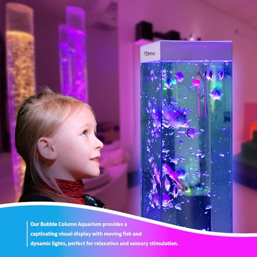 Customizable Soothing Bubble Fish Tank with Remote Control – Autism-Friendly Water Column Light on Stable White Wooden Base – Ideal for Sensory Rooms. Relaxation. and Stress Relief (32Inch)