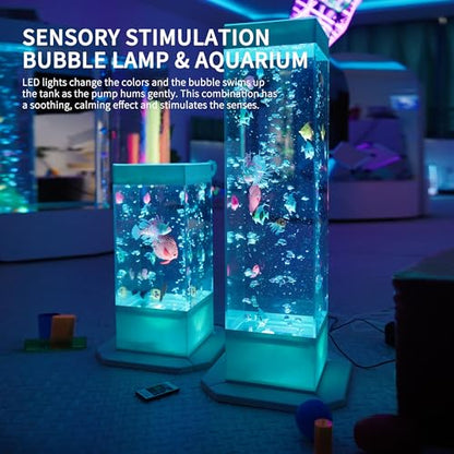 32 Inch 8-Color Changing Sensory Bubble Fish Lamp. Aquarium with 12 Artificial Fish for Home Decor. Mood Lighting - Ideal for Kids. Adults. ADHD & Autism