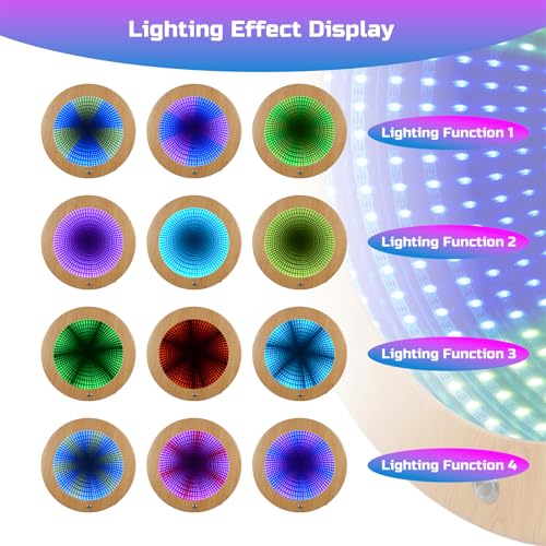 Circle Infinity Mirror Sensory - Wall-Mountable & Floor-Standing - Ideal for Sensory Rooms & Autism Support - Features Multiple Light Changes & Smooth Wood Grain Finish