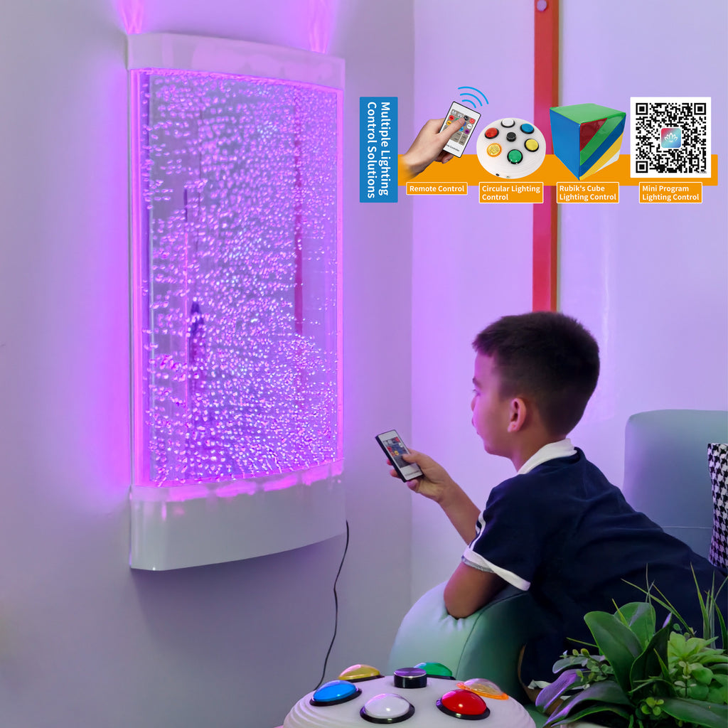 Sensory LED Bubble Wall Panel – Color-Changing Curved Water Feature with Remote | 8-Color Dancing Bubbles for Sensory Room, Home & Classroom