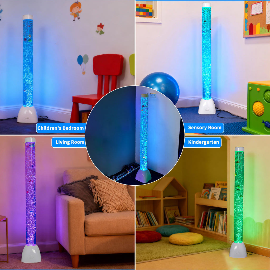 41.3" Sensory Bubble Tube Lamp with Floating Fish – LED Color-Changing Acrylic Column with Remote & App Control for Kids & Sensory Rooms