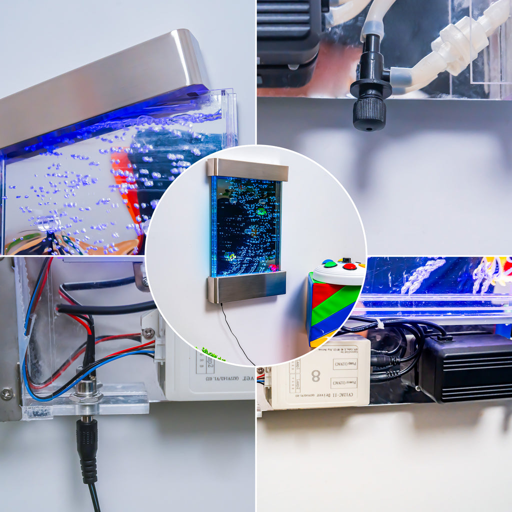 16″ × 24″ Stainless Steel LED Bubble Wall with Fish – Indoor Sensory Water Wall for Kids & Therapy Rooms (Round Display)