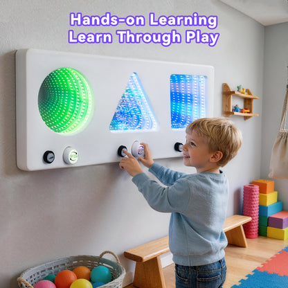 3-in-1 Interactive LED Infinite Sensory Wall Panel with Press & Spin Controls – Visual-Tactile Learning Tool for Kids, Sensory Rooms, Schools, Playgrounds, and Home Use
